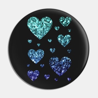 Teal and Dark Blue Ombre Faux Glitter Hearts Pin
