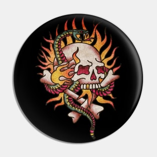 OldSalt American Traditional Firey Skull & Snake Pin