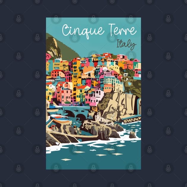 A Vintage Travel Art of Cinque Terre - Italy by goodoldvintage