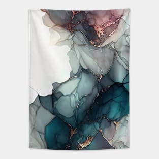 Copper and Turquoise Fusion - Abstract Alcohol Ink Resin Art Tapestry