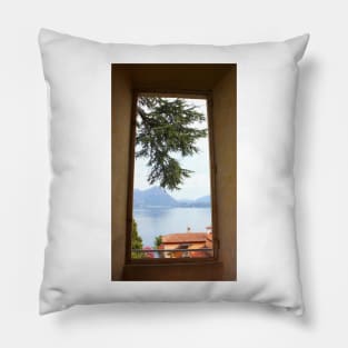 A Pine Branch over the Red roof through the Window 2011 Pillow