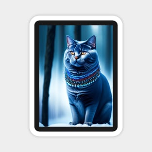 Luxurious British Shorthair in the Snowy Forest Magnet