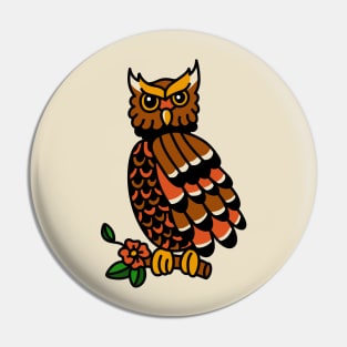 Vintage Owl Tattoo Illustration Pin