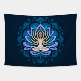 Blue Mandala Woman with Lotus Arms Tapestry