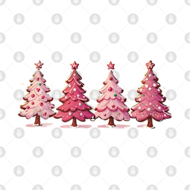 Cute pink Christmas trees by BrisaArtPrints