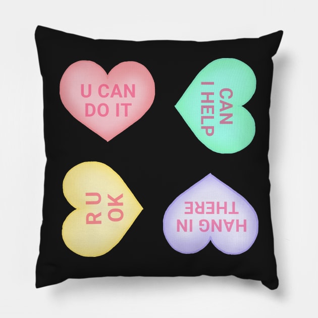 Motivational Conversation Hearts Sticker Pack Pillow by dogbone42