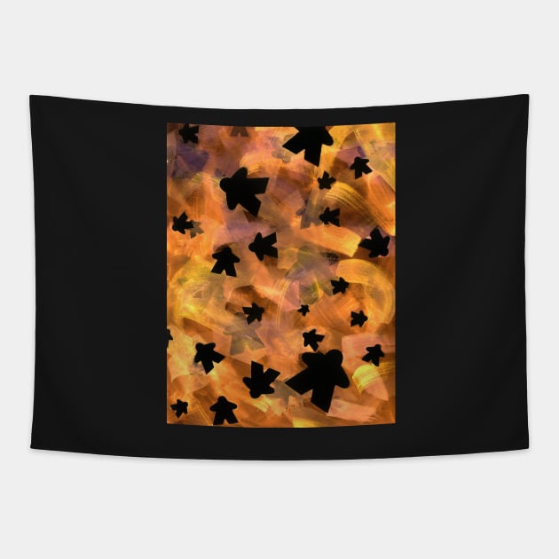 Halloween Game Room Decor | Black and Orange Meeple Tapestry by gloobella