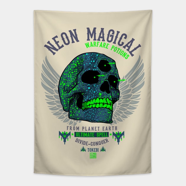 Neon Skull Army Warrior Tapestry by TOKEBI