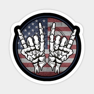 Skeleton Hands Devil Horns Rock USA Magnet