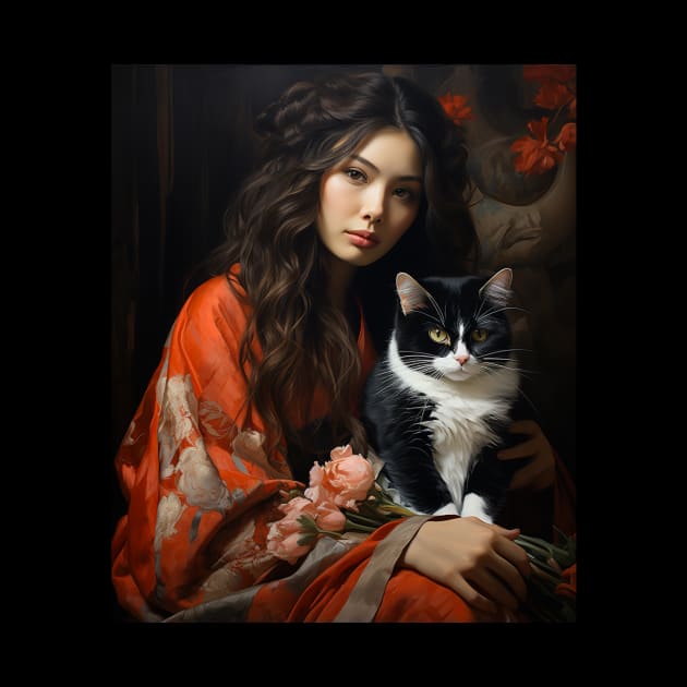 Geisha in kimono with cat Japanese Neko vintage art by Spit in my face PODCAST