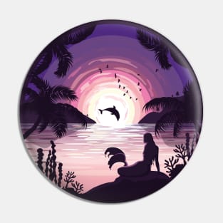 Mermaid Sunset, Beautiful Ocean View, Dolphin Jump Pin