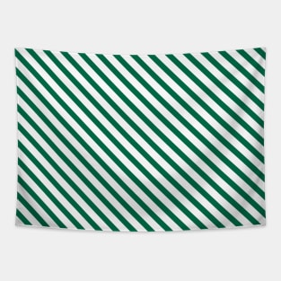 Green and White Candy Cane Stripes Diagonal Lines Tapestry