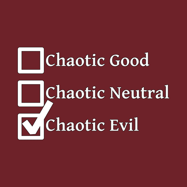 Chaotic Evil DND 5e Pathfinder RPG Alignment Role Playing Tabletop RNG Checklist by rayrayray90