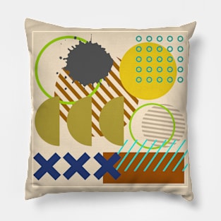 Modern Geometric Pattern Pastel Olive Ochre Retro Doodle Style Pillow