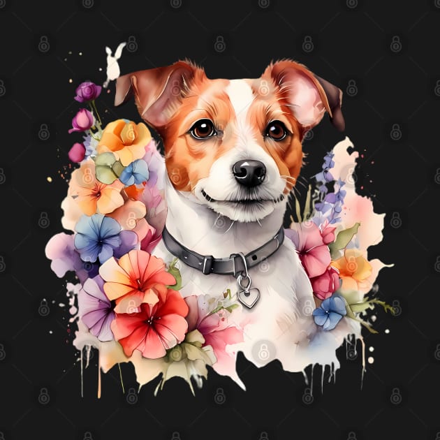 A jack russell terrier decorated with beautiful watercolor flowers by CreativeSparkzz