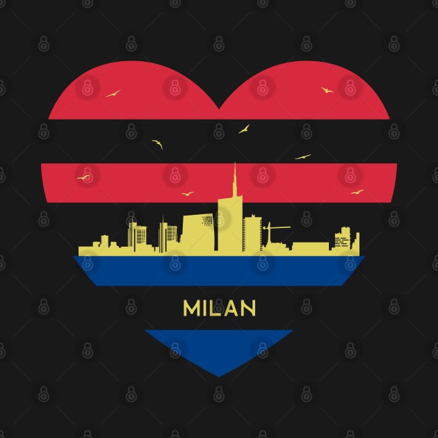 Italy City Skyline cityscape Heart Shape Birds Flying Milan by Msafi