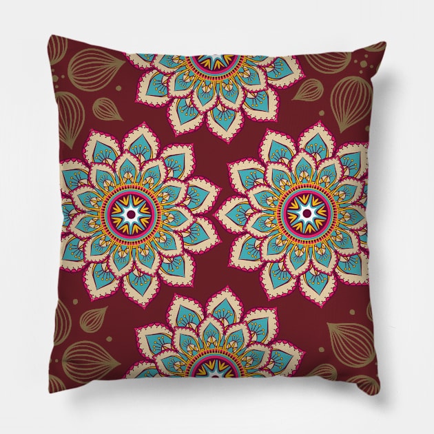 Pretty Lotus Flower Mandala Art Pattern | Floral Mandala Designs | Gift for Women | Gift for Men Pillow by mschubbybunny