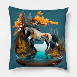 Autumn Lake White Horse Marching Pillow