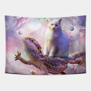 Space Cat Riding Bearded Dragon Lizard Tapestry