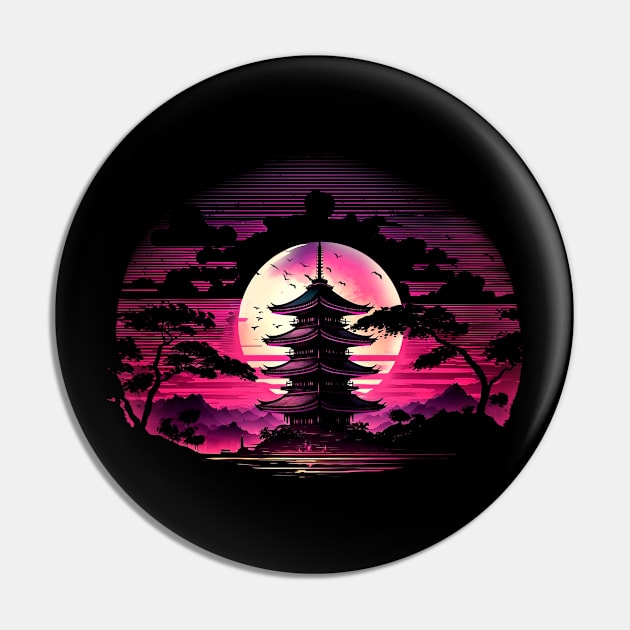 Pagoda Synthwave vibe Pin by Meca-artwork