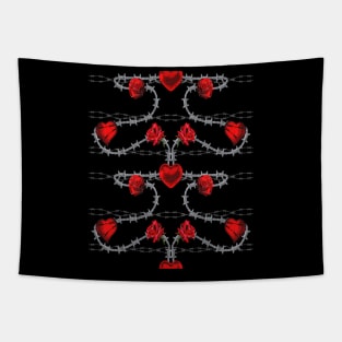 Barbed Wire Heart and Flowers Tapestry