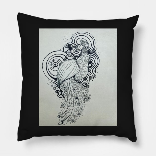 peacock Zentangle Pillow by DarkAngel1200