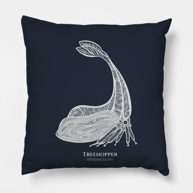 Treehopper Y-Horned - insect with Common and Latin Names Pillow by Green Paladin