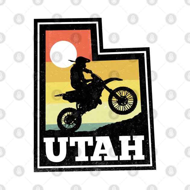 Utah Dirt Bike Vintage Sunset State Shape by DetourShirts