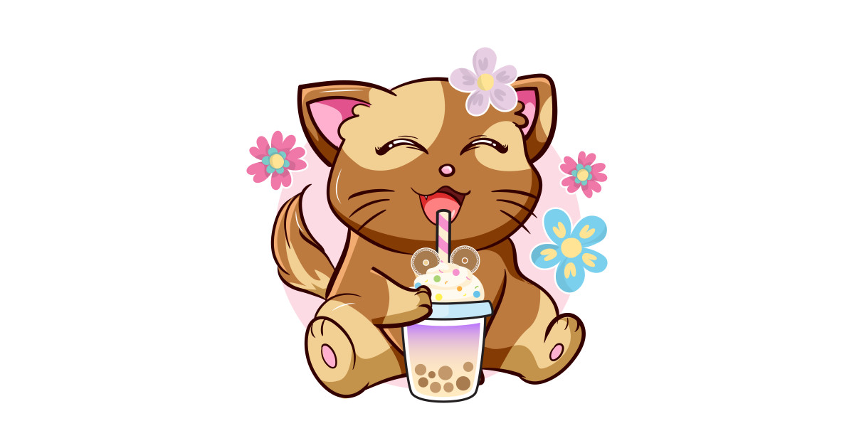 Boba Cat Tea Neko Girl Teen Bubble Kawaii Anime Japanese Bubble Tea
