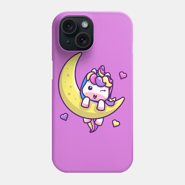 Cute Unicorn On Moon Cartoon Phone Case by Catalyst Labs