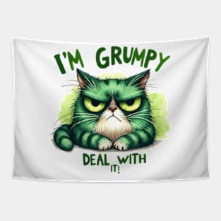 I'm grumpy deal with it Funny Cat Quote Hilarious Sayings Humor Gift Tapestry