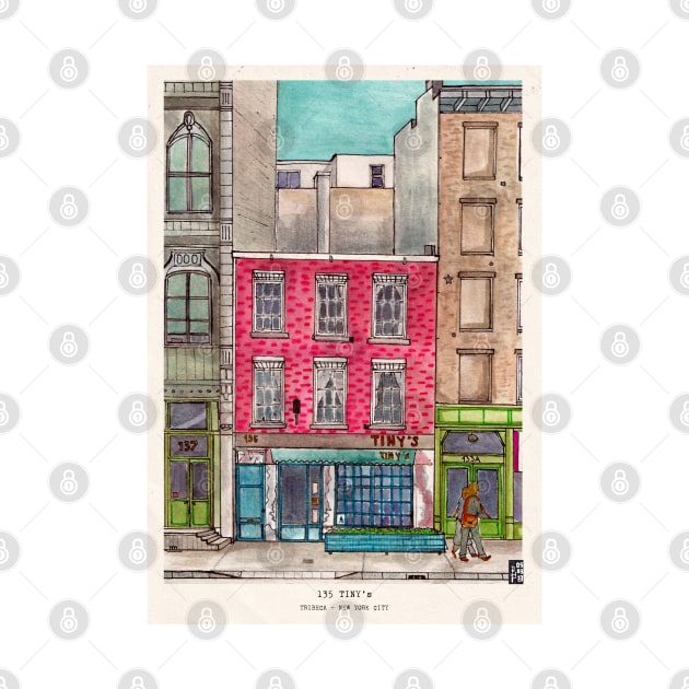 Tribeca Manhattan New York City Art Print - Iconic Tiny's 135 and The Bar Upstairs by Wall-Art-Sketch