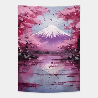 Japan Mount Fuji Cherry Blossom Tree Watercolor Painting Abstract Art Tapestry