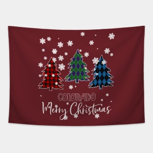 Colorado Merry Christms Buffalo Plaid Xmas Tree  Tapestry