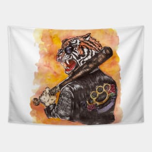 Cool daring brutal tiger print made in graphics and watercolor Tapestry