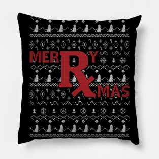 Merry Xmas Pharmacist Ugly CHristmas Sweater Pharmacy Tech Pillow