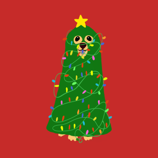 Golden Christmas doggy disguise as Christmas tree T-Shirt