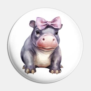 Hippopotamus Wearing Bow Pin