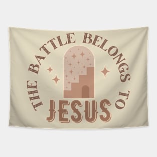 Battle Belongs To Jesus - Boho Aesthetic Christian Quote Tapestry