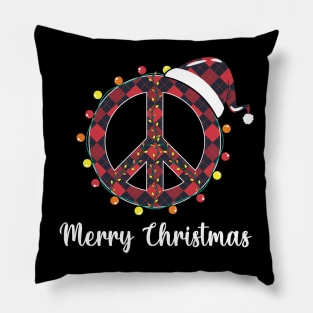 Peace Sign Santa Hat Christmas Lights Pillow