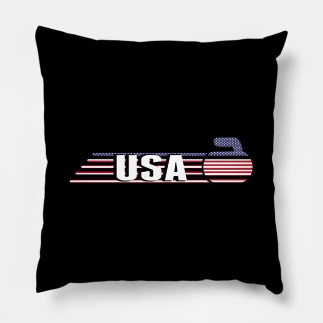 Usa Team Curling Jersey Winter Sports Pillow by SnugFarm