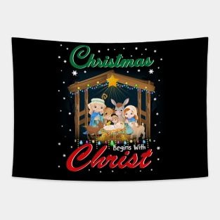 Christmas Begins With Christ TShirt Christian Holiday Jesu Tapestry