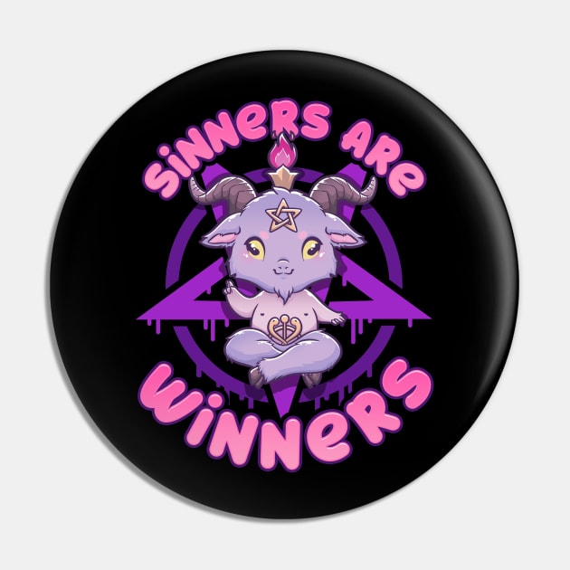 Sinners are Winners - Creepy Cute Baphomet T-Shirt Pin by biNutz