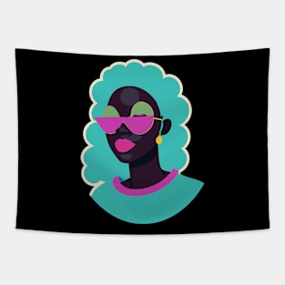 80s popart black girl, vibrant colors, face only Tapestry