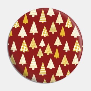 Textured Christmas trees white and gold on red Pin