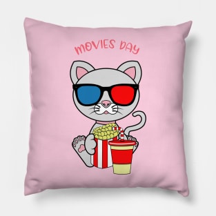 Movies day, movies and cats lover Pillow
