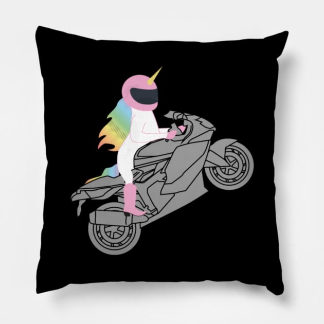 Unicorn Riding Motorcycle T-Shirt for Motorcyclist Pillow by Xizin Gao