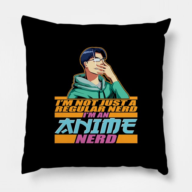 Funny Anime Nerd, Manga Art Cosplay Otaku Lover Gift For Teens Pillow by Art Like Wow Designs