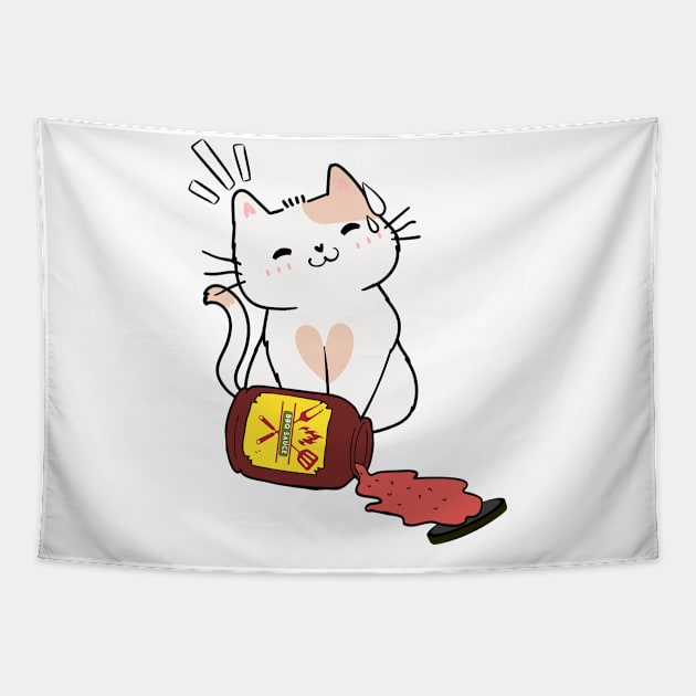 Funny Persian Cat Spills a jar of BBQ Sauce Tapestry by Pet Station