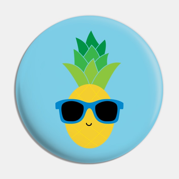 Cool Pineapple with Blue Sunglasses Pin by designminds1